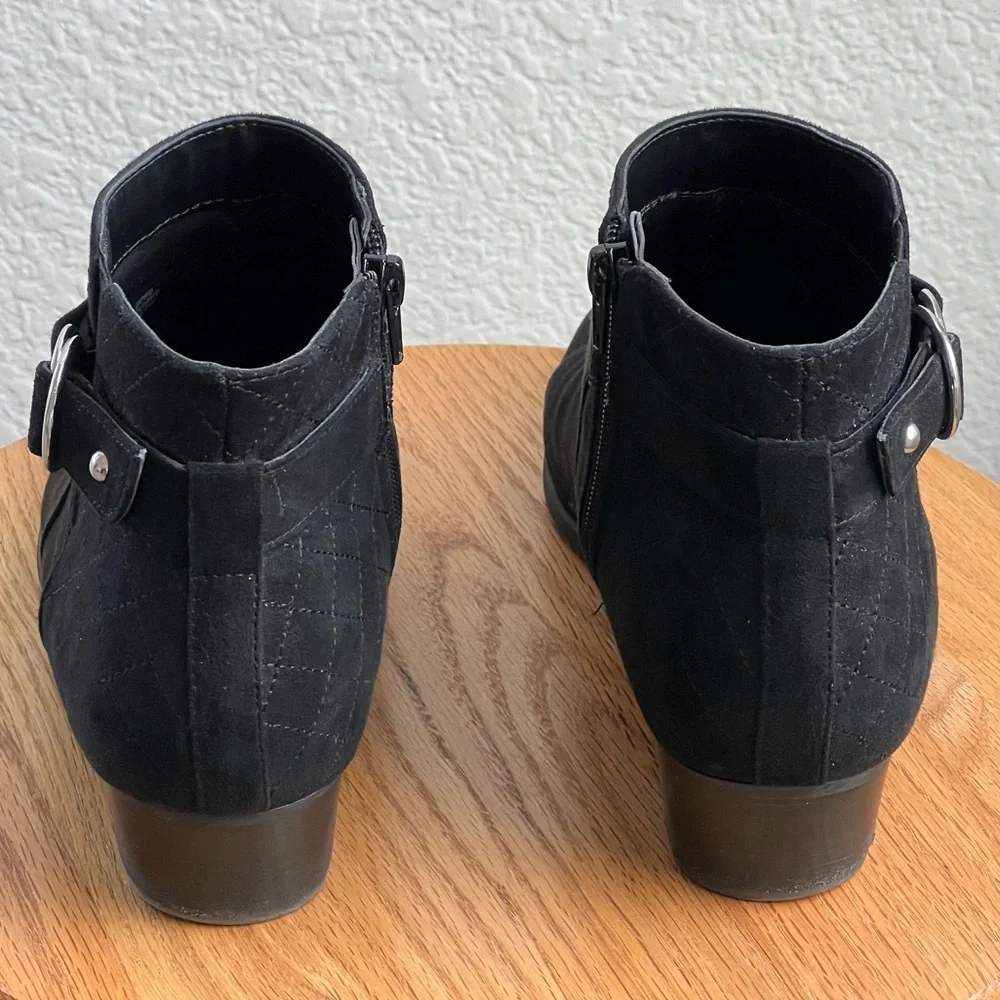 Unisa Suede Ankle Boots Black Booties with Buckle Detail Size 10 M
